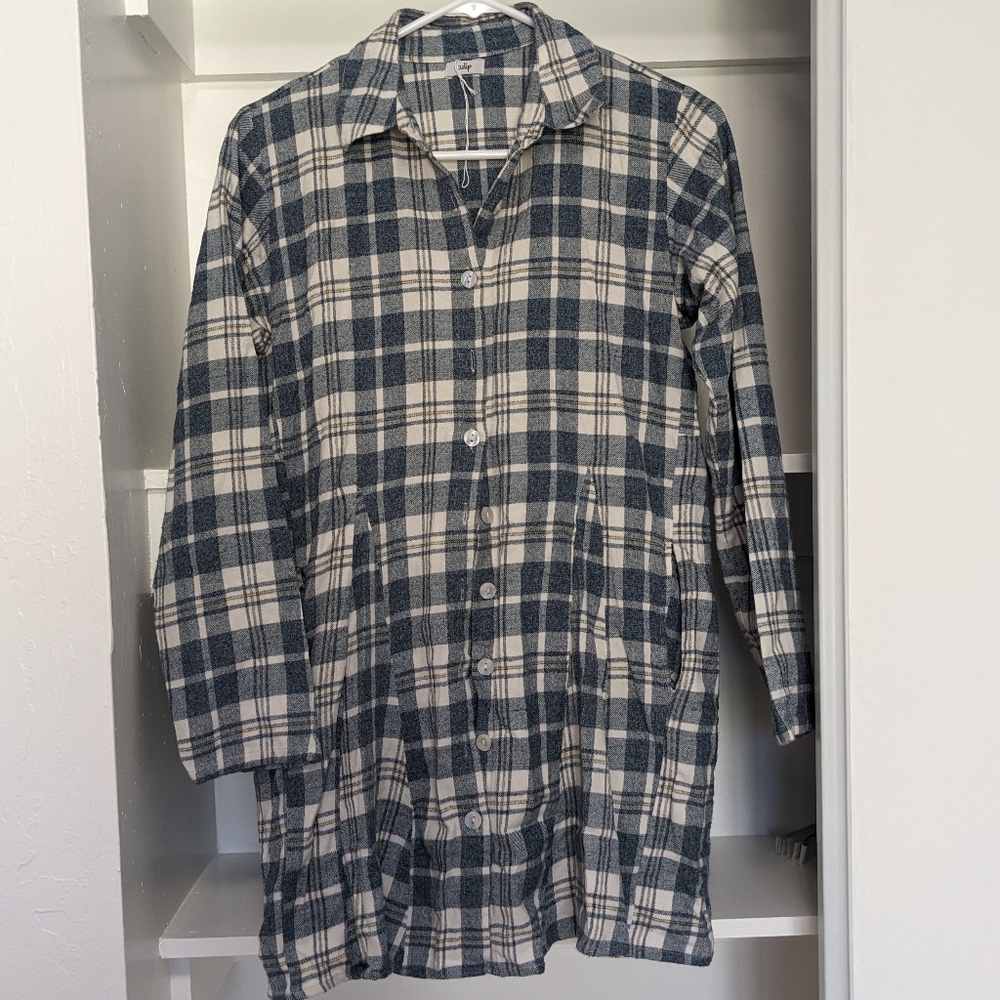 Tulip Blue and white plaid Button down tunic Top size XS